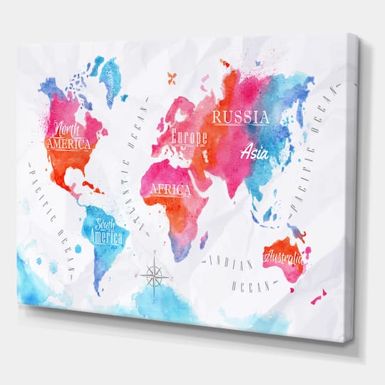 Designart - World Map In and Blue